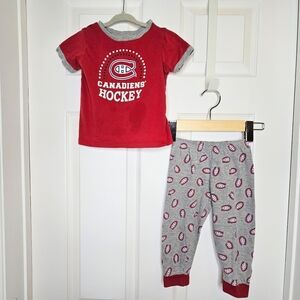 Montreal Canadiens Pajamas Pajama Set Hockey Logo Graphics Red Gray Kids Sz 24M